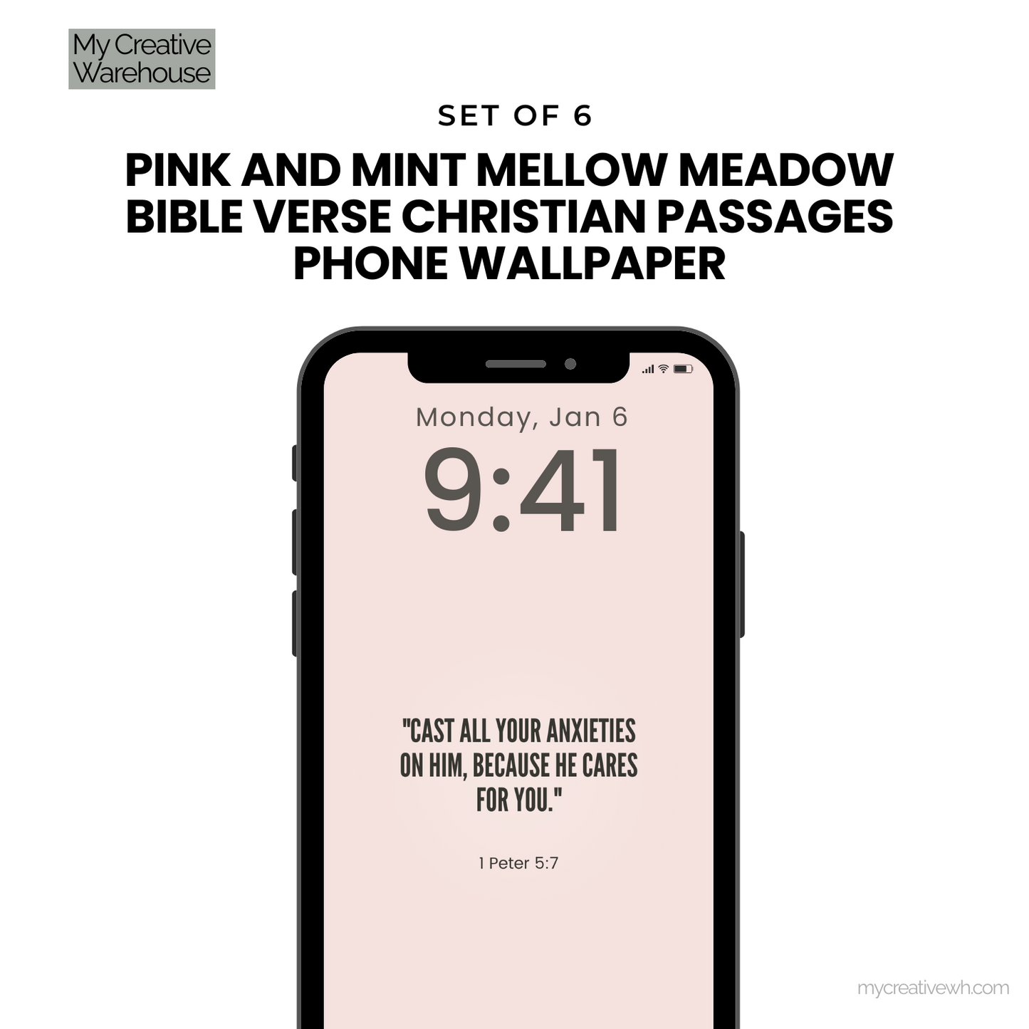 Pink and Mint Mellow Meadow Bible Verse Christian Passages Phone Wallpaper