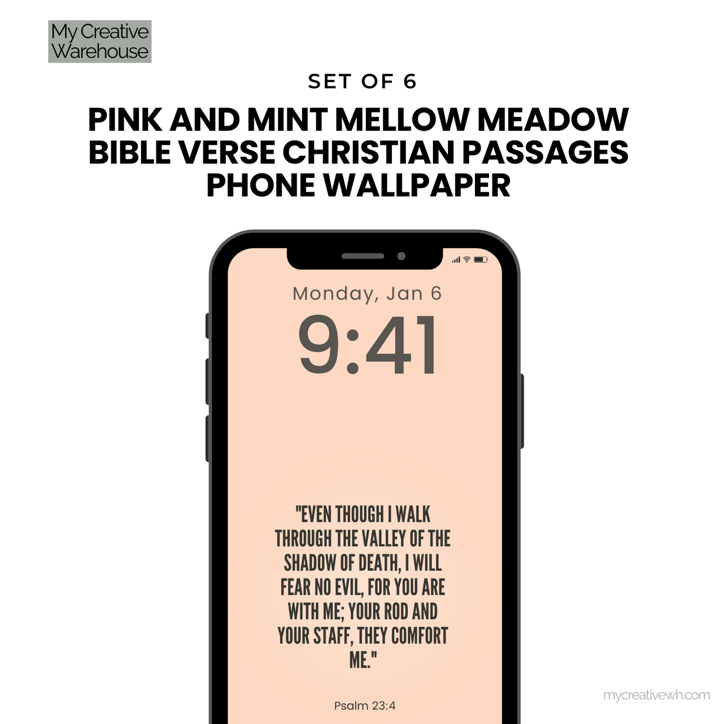 Pink and Mint Mellow Meadow Bible Verse Christian Passages Phone Wallpaper