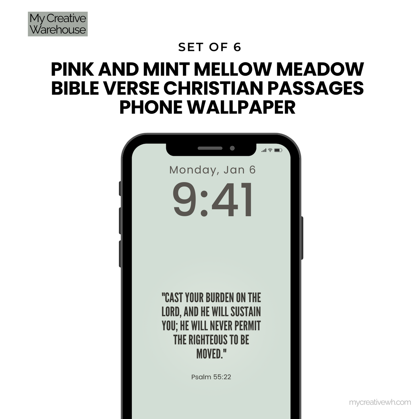 Pink and Mint Mellow Meadow Bible Verse Christian Passages Phone Wallpaper