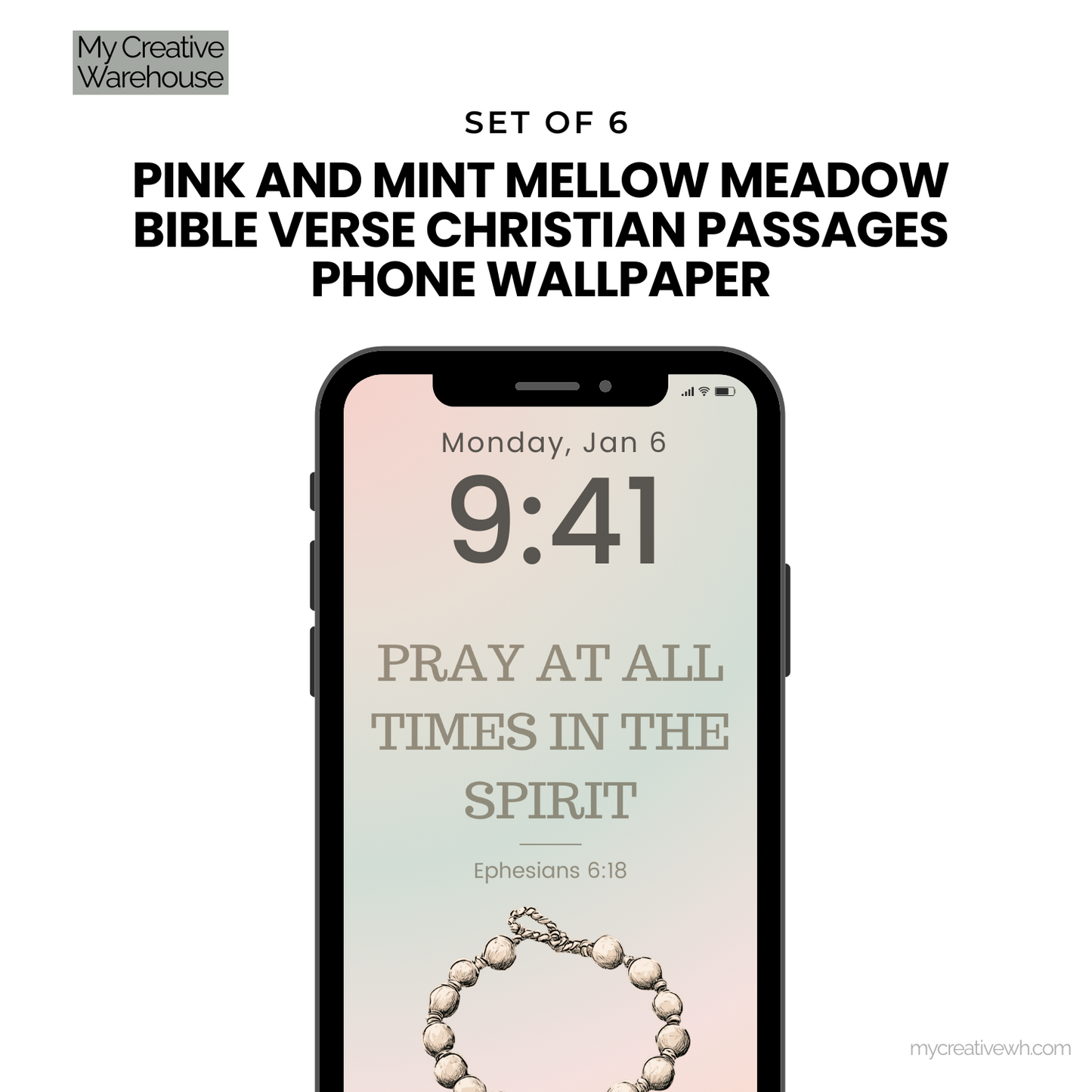 Pink and Mint Mellow Meadow Bible Verse Christian Passages Phone Wallpaper