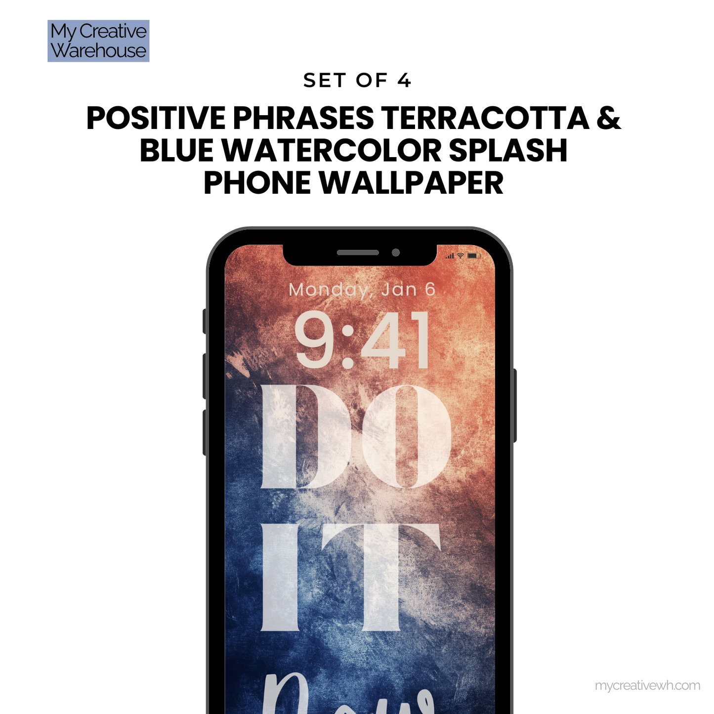 Positive Phrases Terracotta and Blue Watercolor Splash Phone Wallpaper