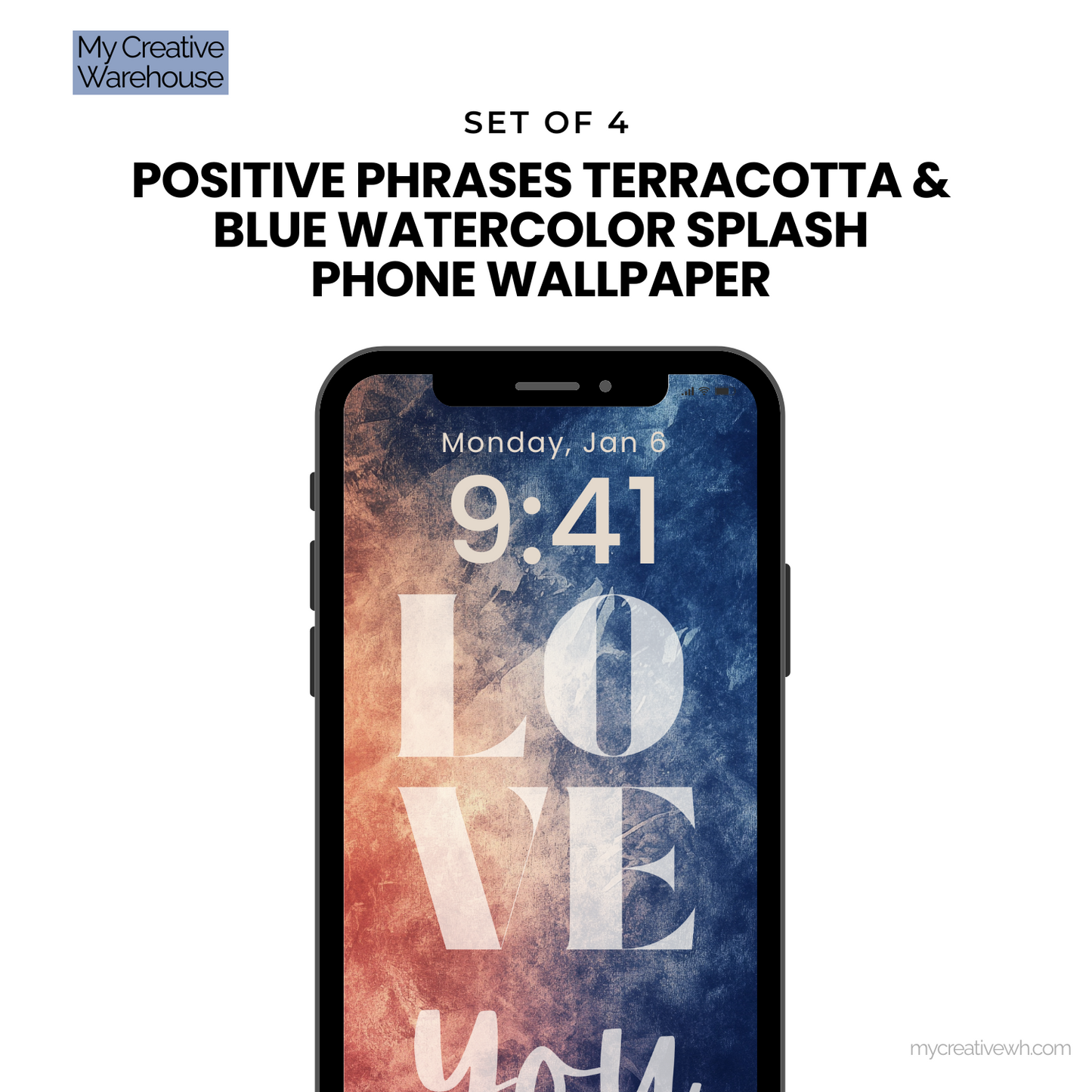 Positive Phrases Terracotta and Blue Watercolor Splash Phone Wallpaper