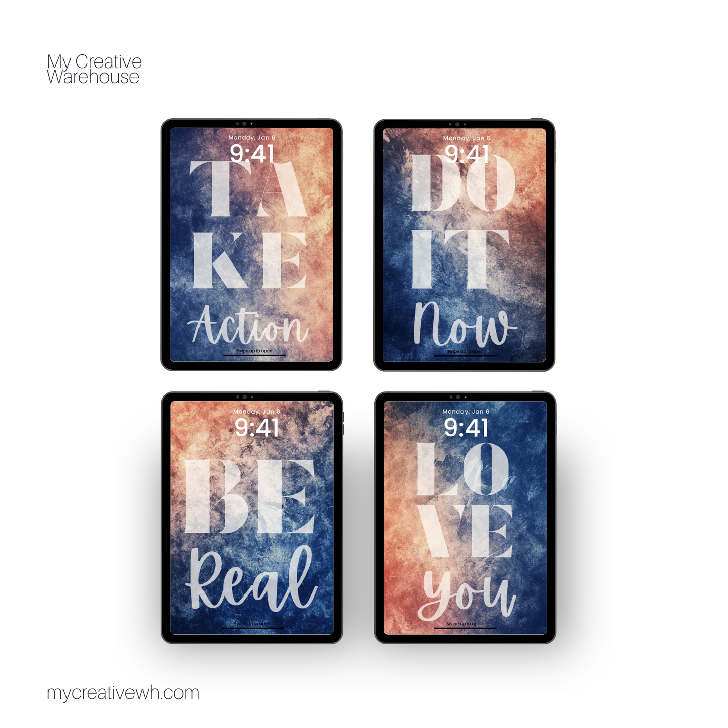 Positive Phrases Terracotta and Blue Watercolor Splash iPad Wallpaper