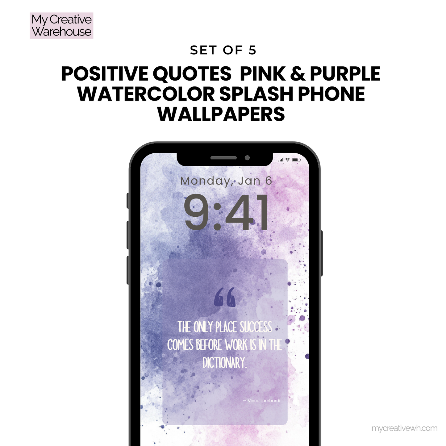 Positive Quotes Pink and Purple Watercolor Splash Phone Wallpapers