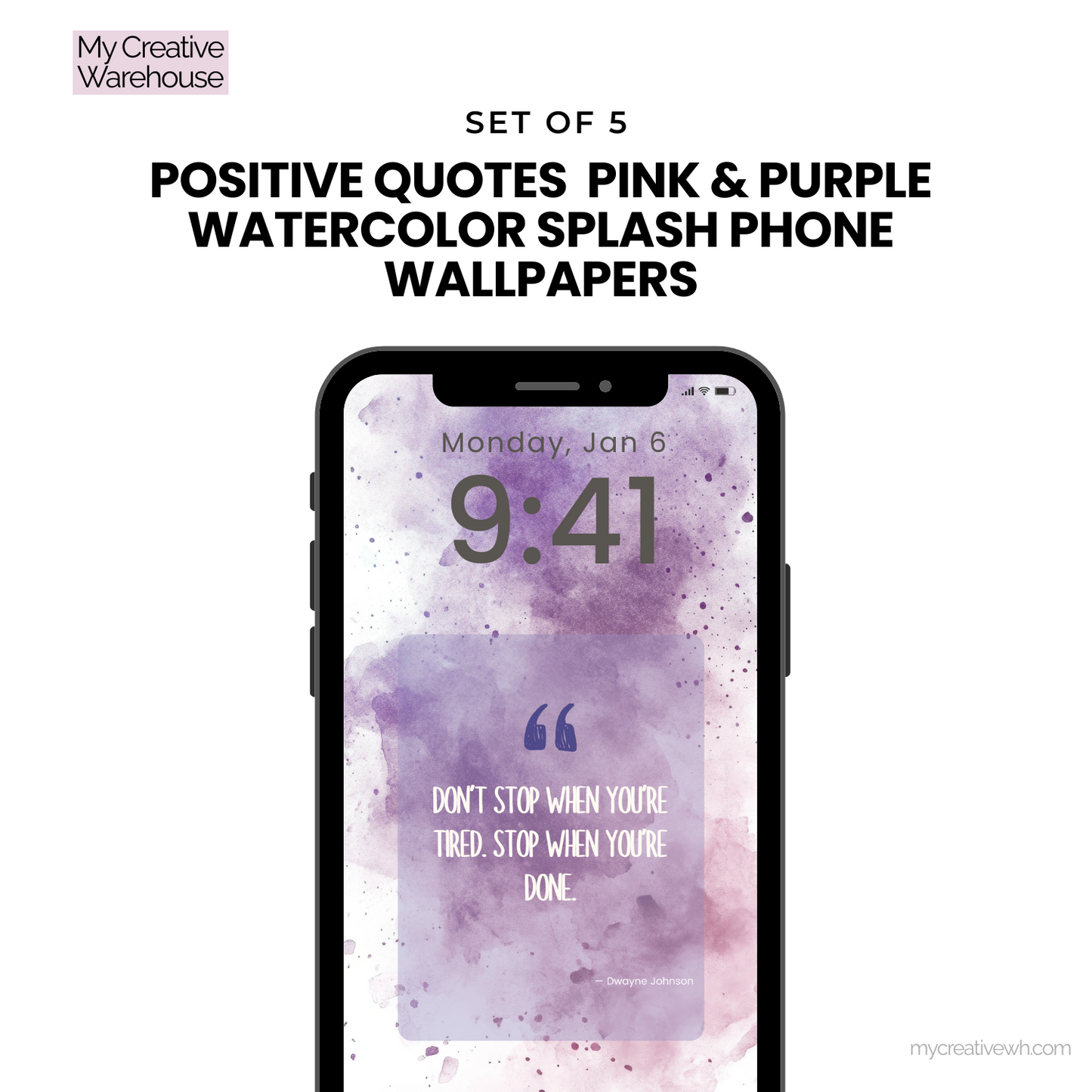 Positive Quotes Pink and Purple Watercolor Splash Phone Wallpapers