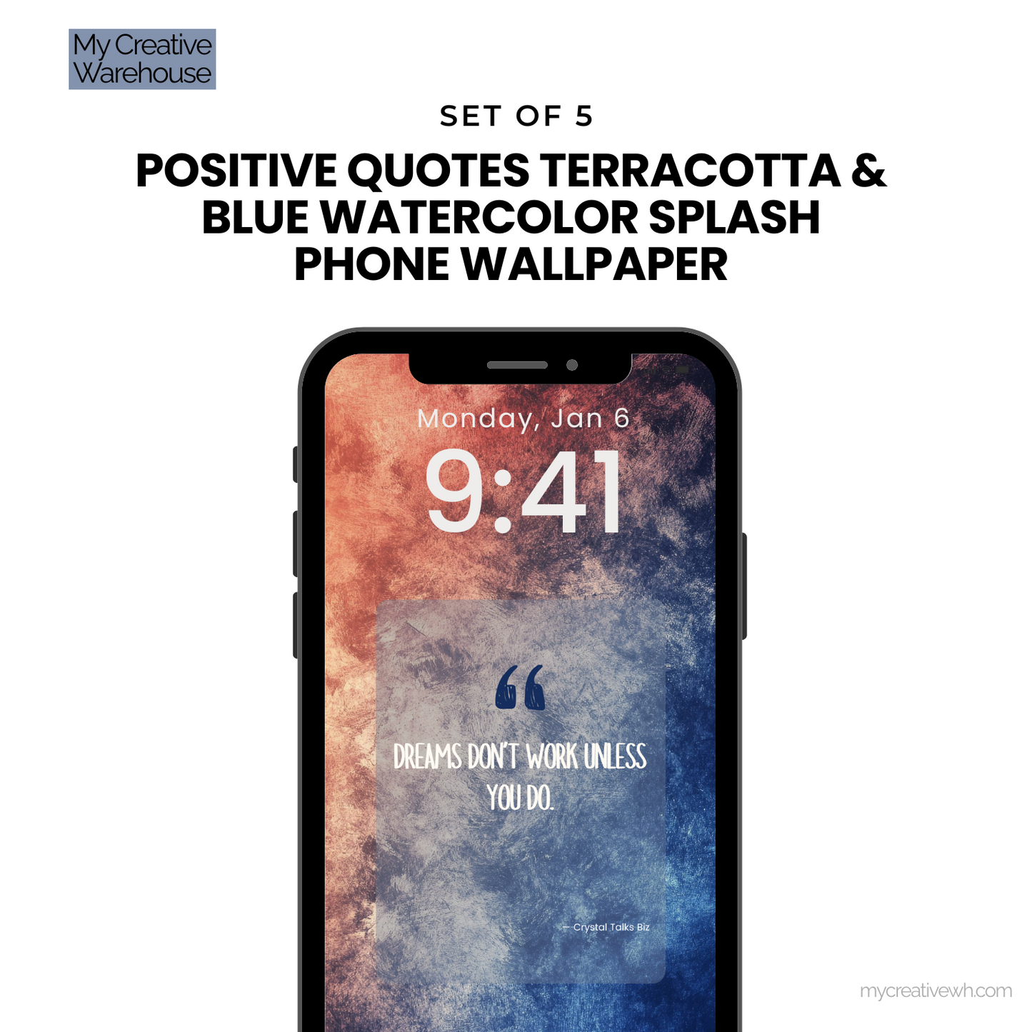 Positive Quotes Terracotta and Blue Watercolor Splash Phone Wallpaper