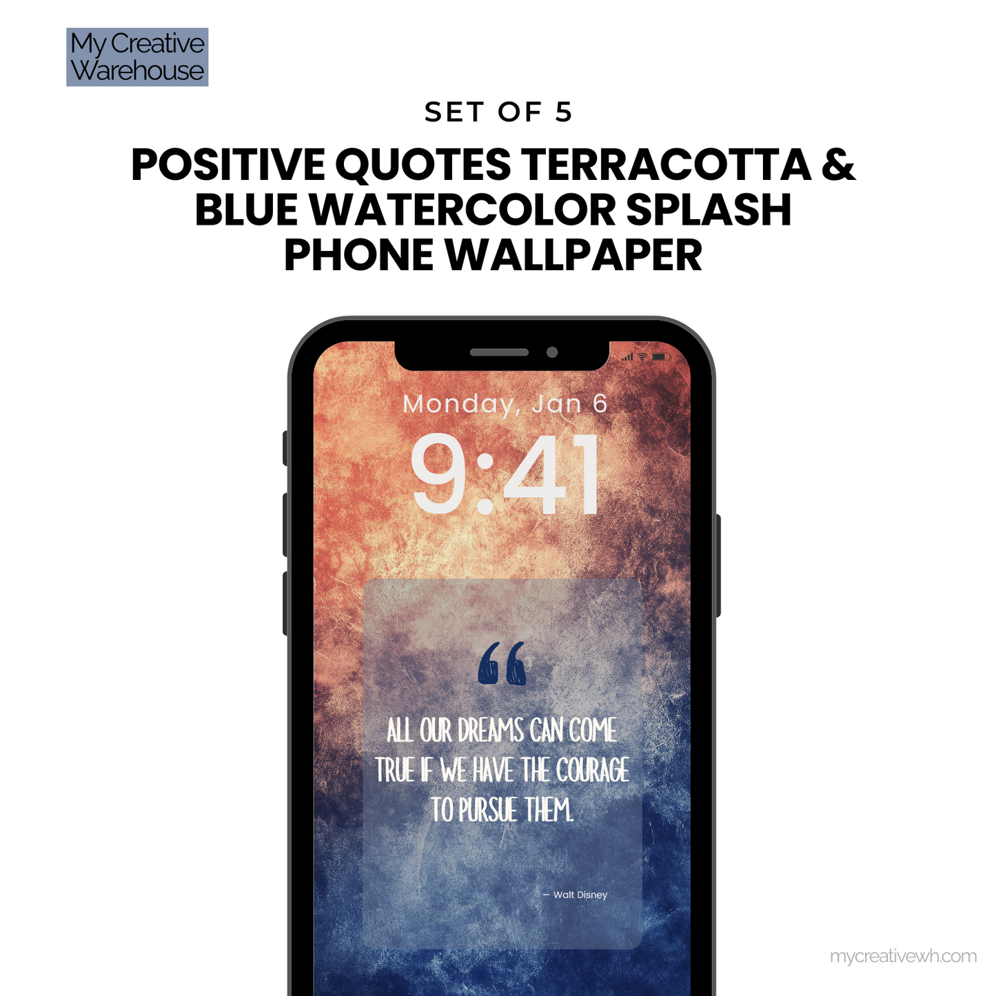 Positive Quotes Terracotta and Blue Watercolor Splash Phone Wallpaper