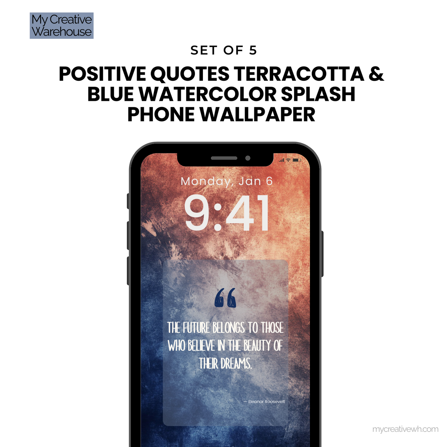 Positive Quotes Terracotta and Blue Watercolor Splash Phone Wallpaper
