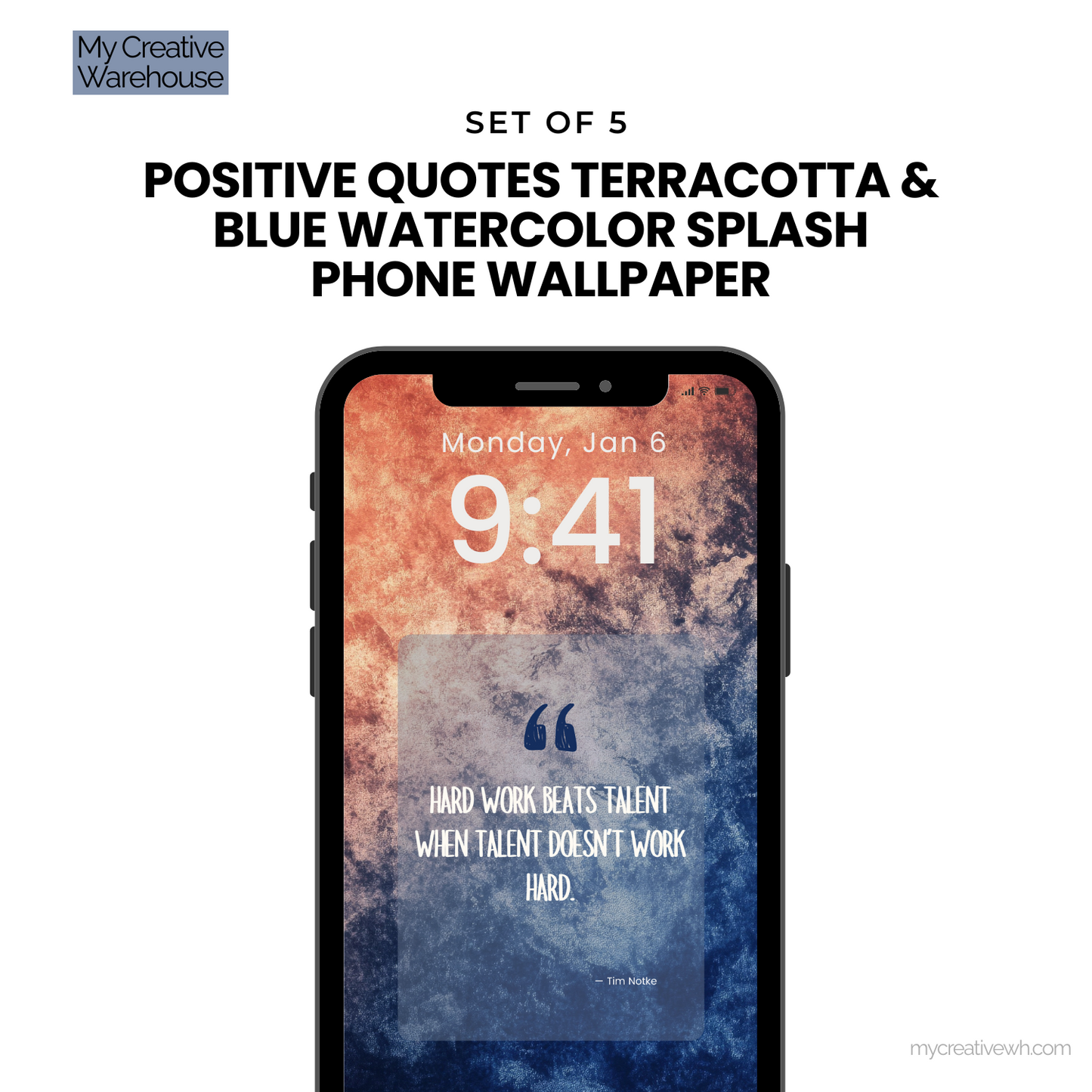 Positive Quotes Terracotta and Blue Watercolor Splash Phone Wallpaper