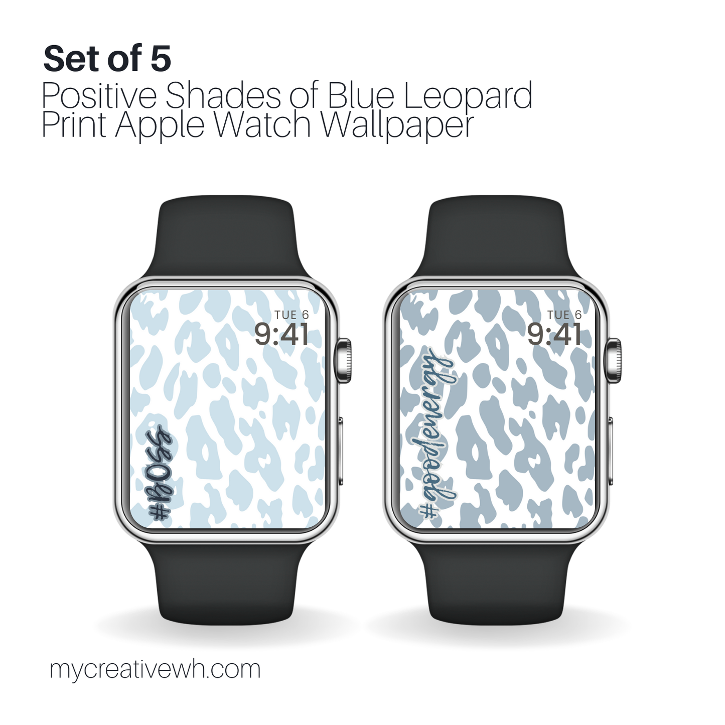 Positive Shades of Blue Leopard Print Apple Watch Wallpaper