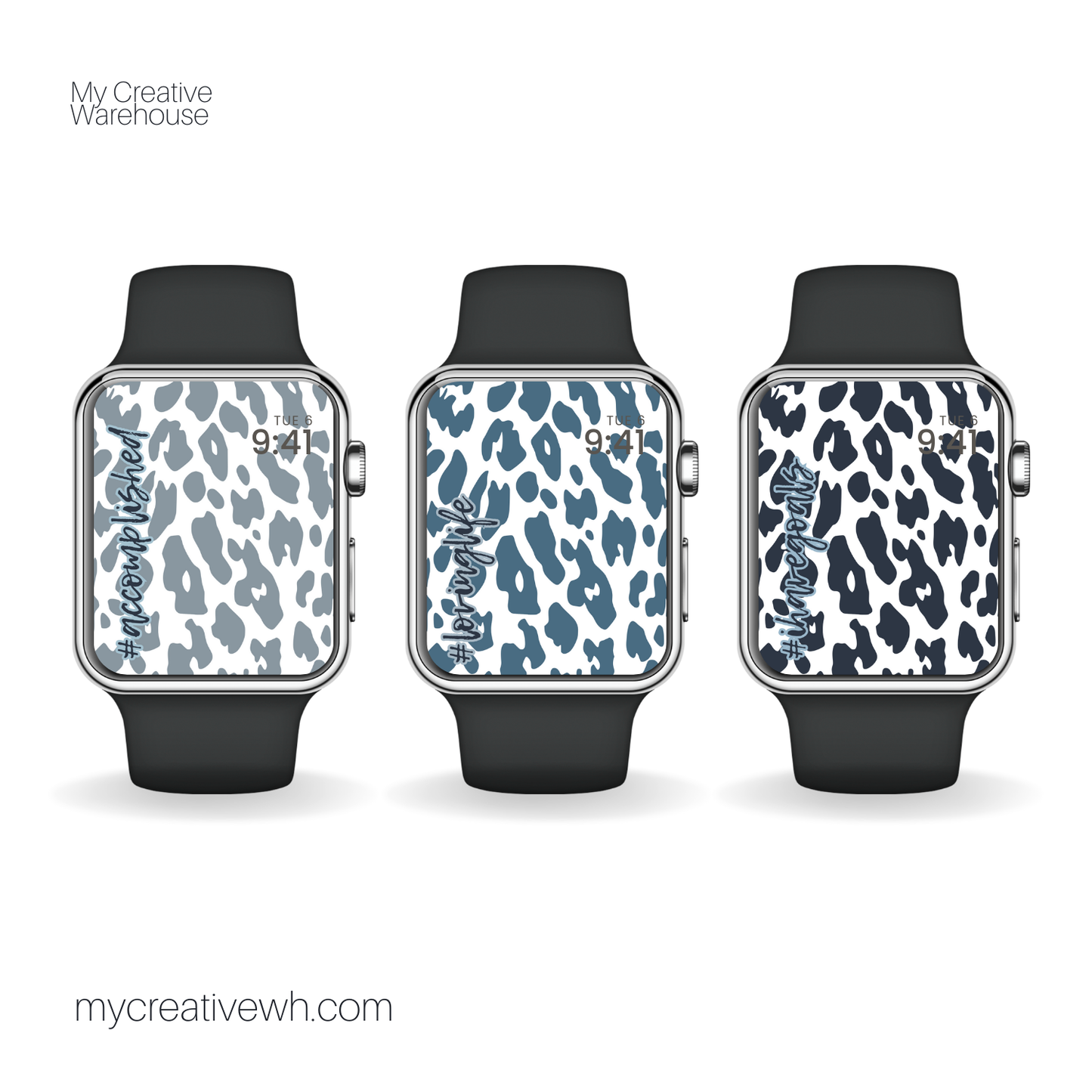 Positive Shades of Blue Leopard Print Apple Watch Wallpaper