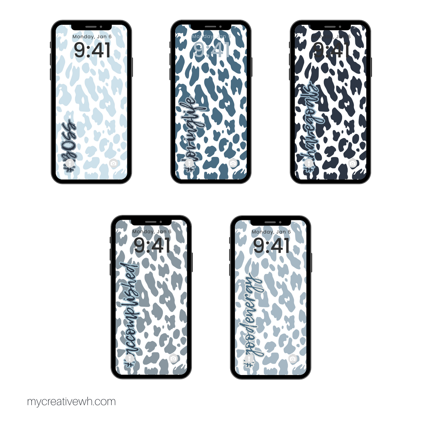 Positive Shades of Blue Leopard Print Phone Wallpaper