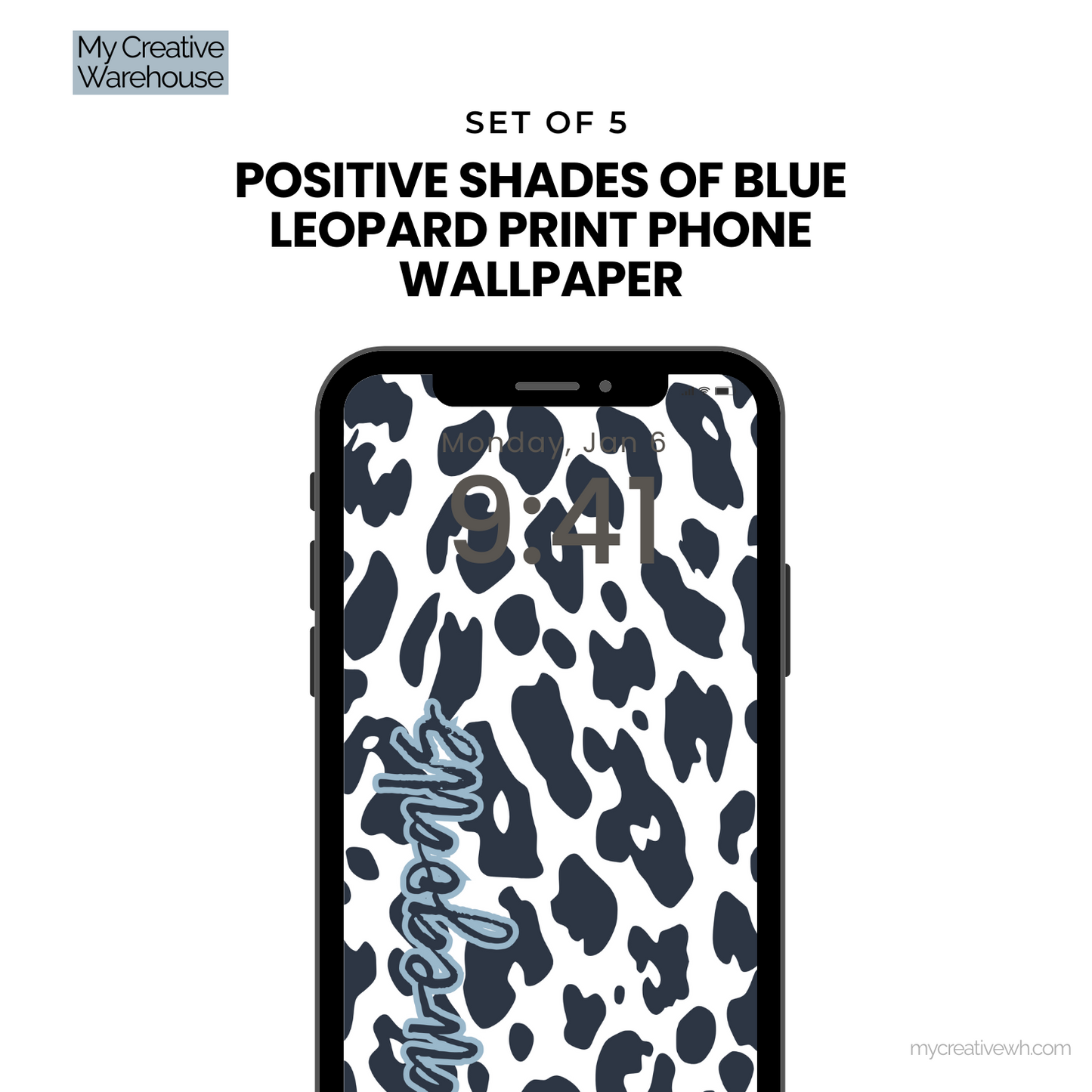 Positive Shades of Blue Leopard Print Phone Wallpaper