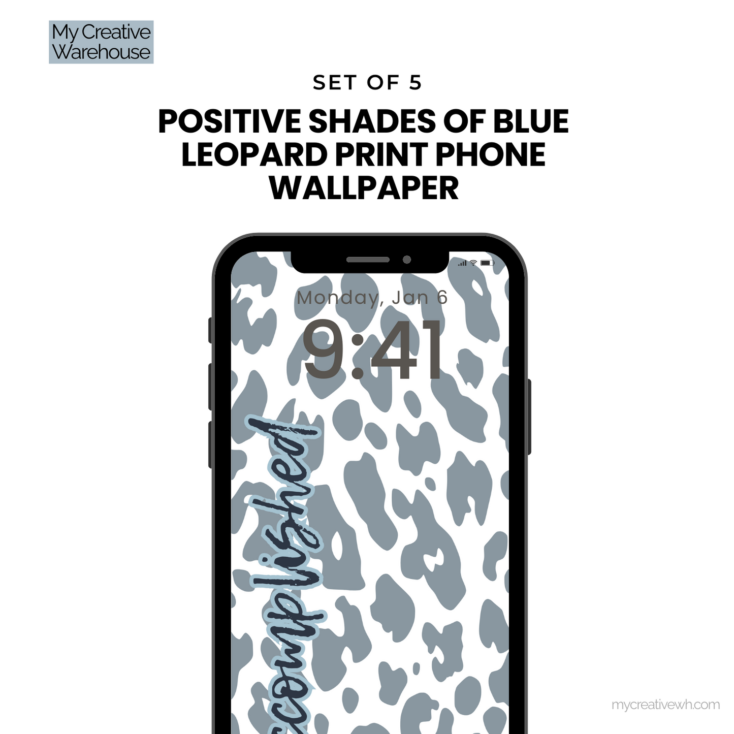 Positive Shades of Blue Leopard Print Phone Wallpaper