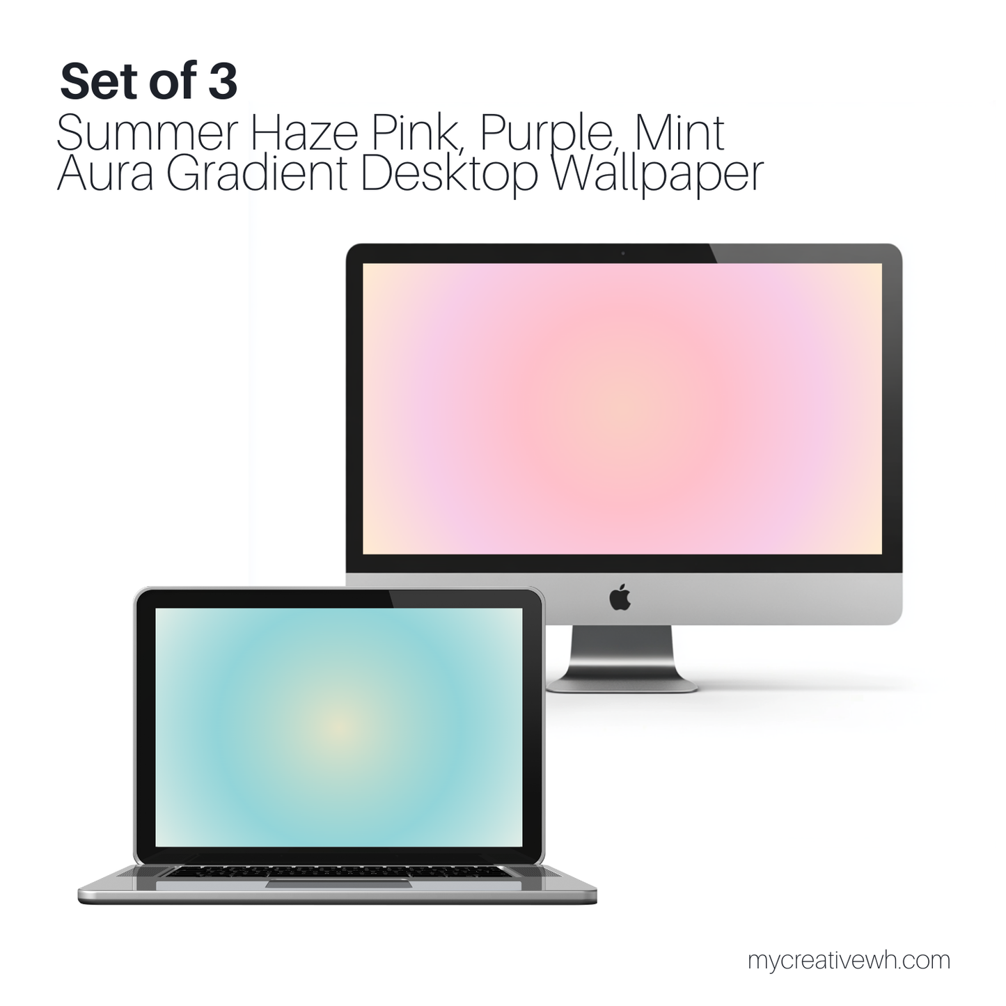 Summer Haze Pink, Purple, Mint Aura Gradient Desktop Wallpaper