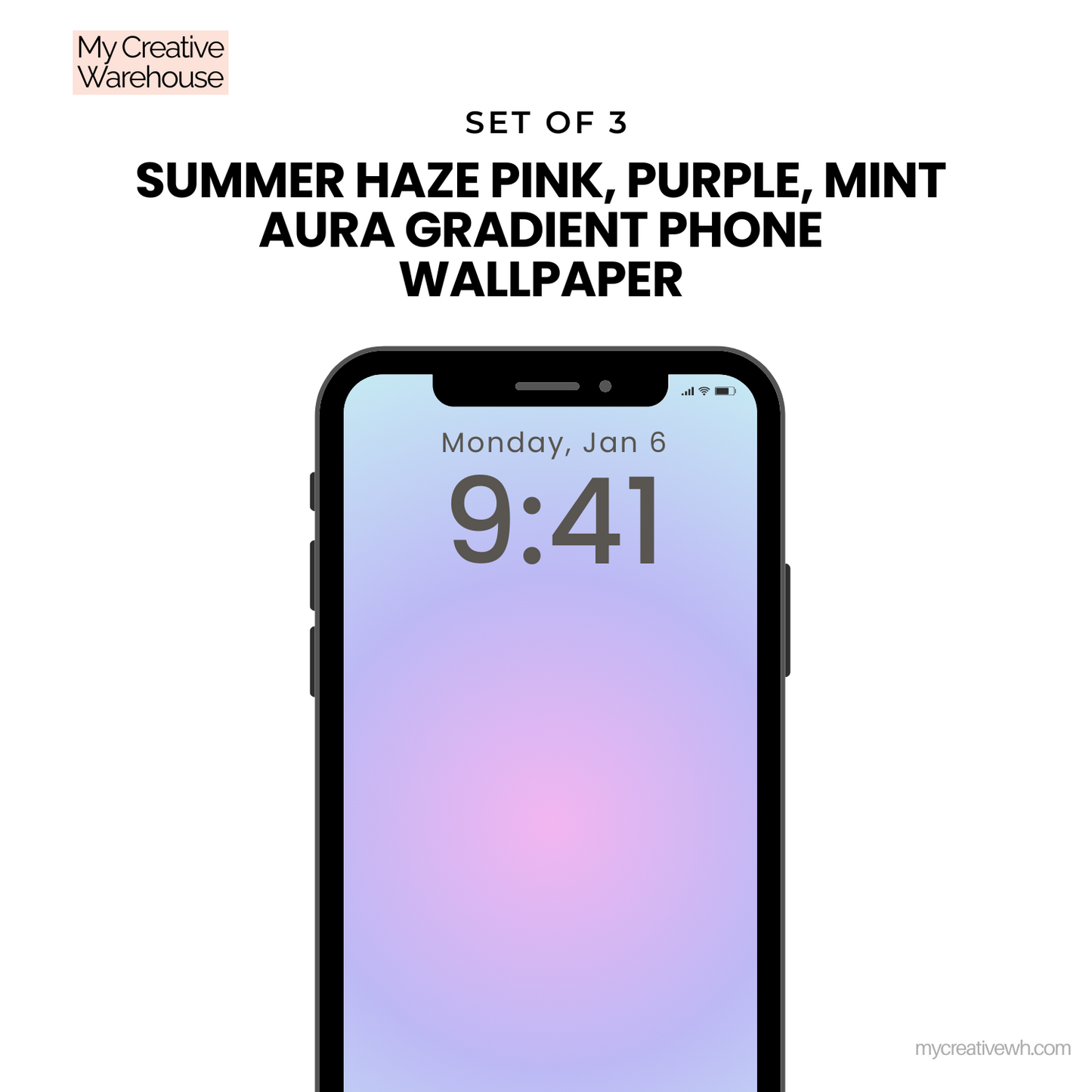 Summer Haze Pink, Purple, Mint Aura Gradient Phone Wallpaper