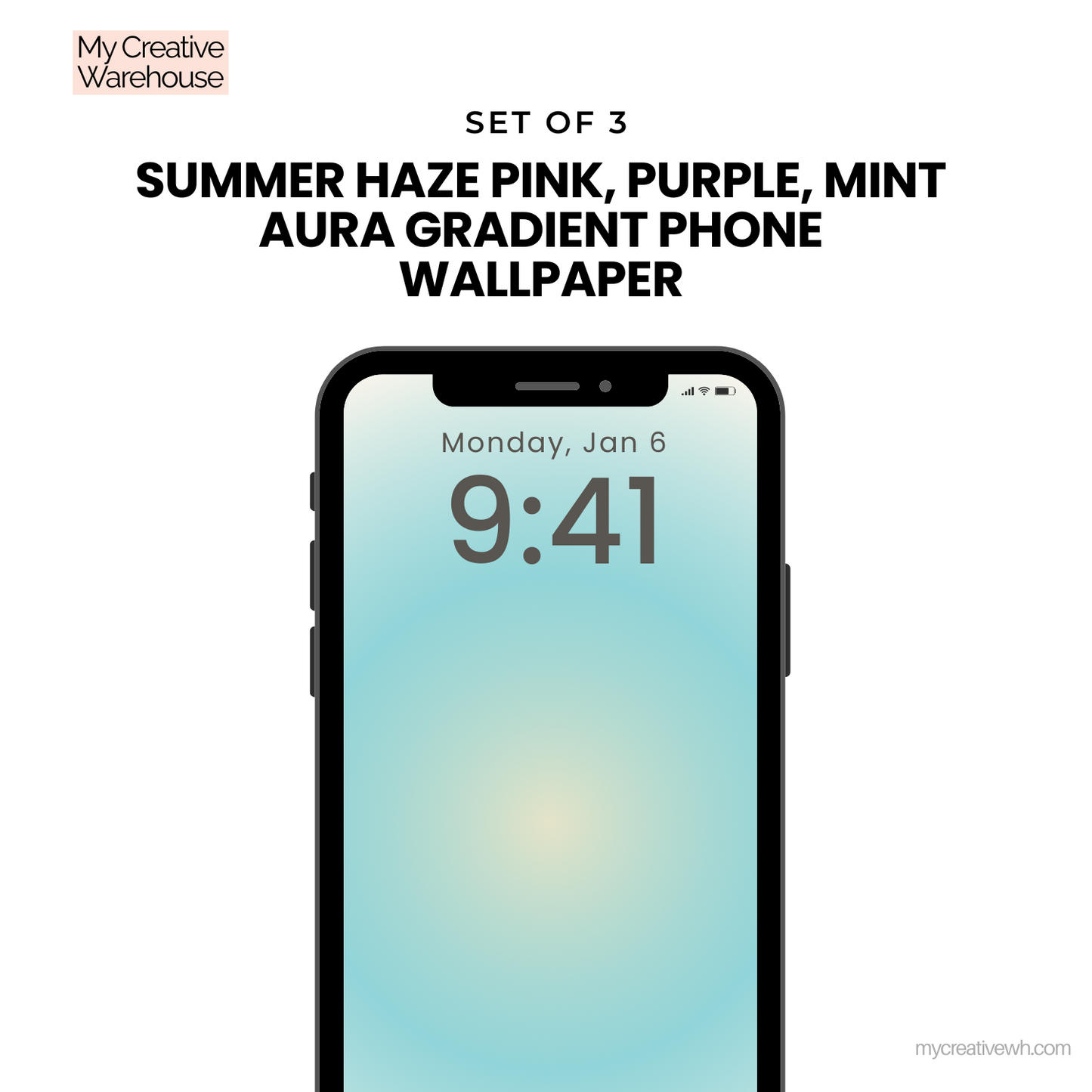 Summer Haze Pink, Purple, Mint Aura Gradient Phone Wallpaper