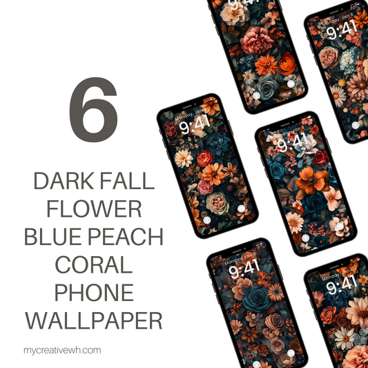 Dark Fall Flowers Blue Peach Coral Phone Wallpaper