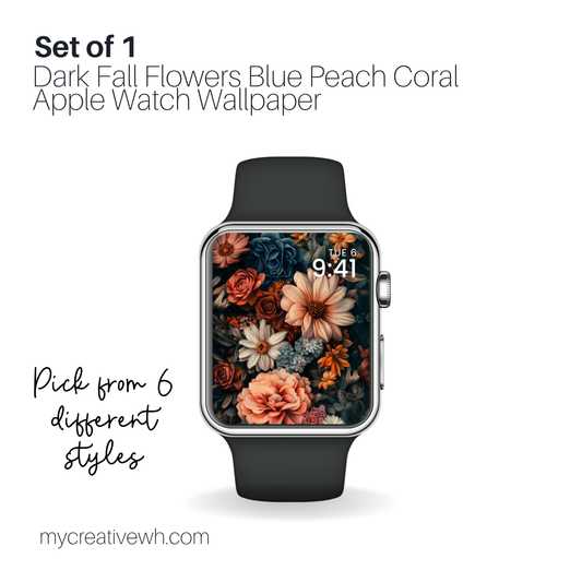 Dark Fall Flowers Blue Peach Coral Apple Watch Wallpaper