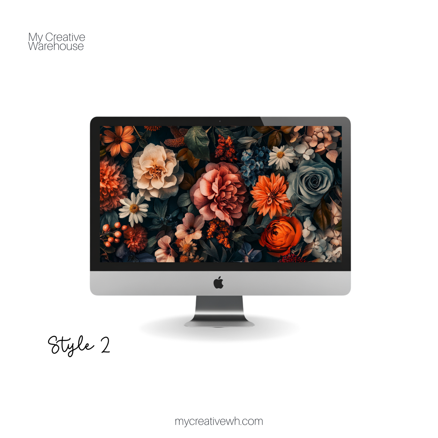 Dark Fall Flowers Blue Peach Coral Desktop Wallpaper