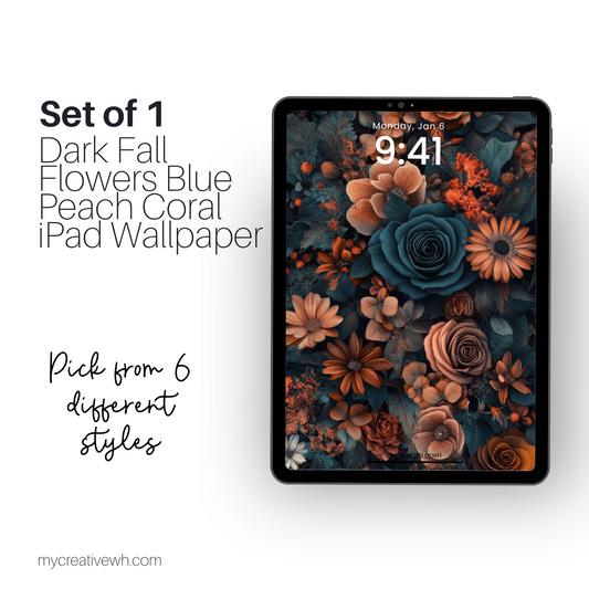 Dark Fall Flowers Blue Peach Coral iPad Wallpaper