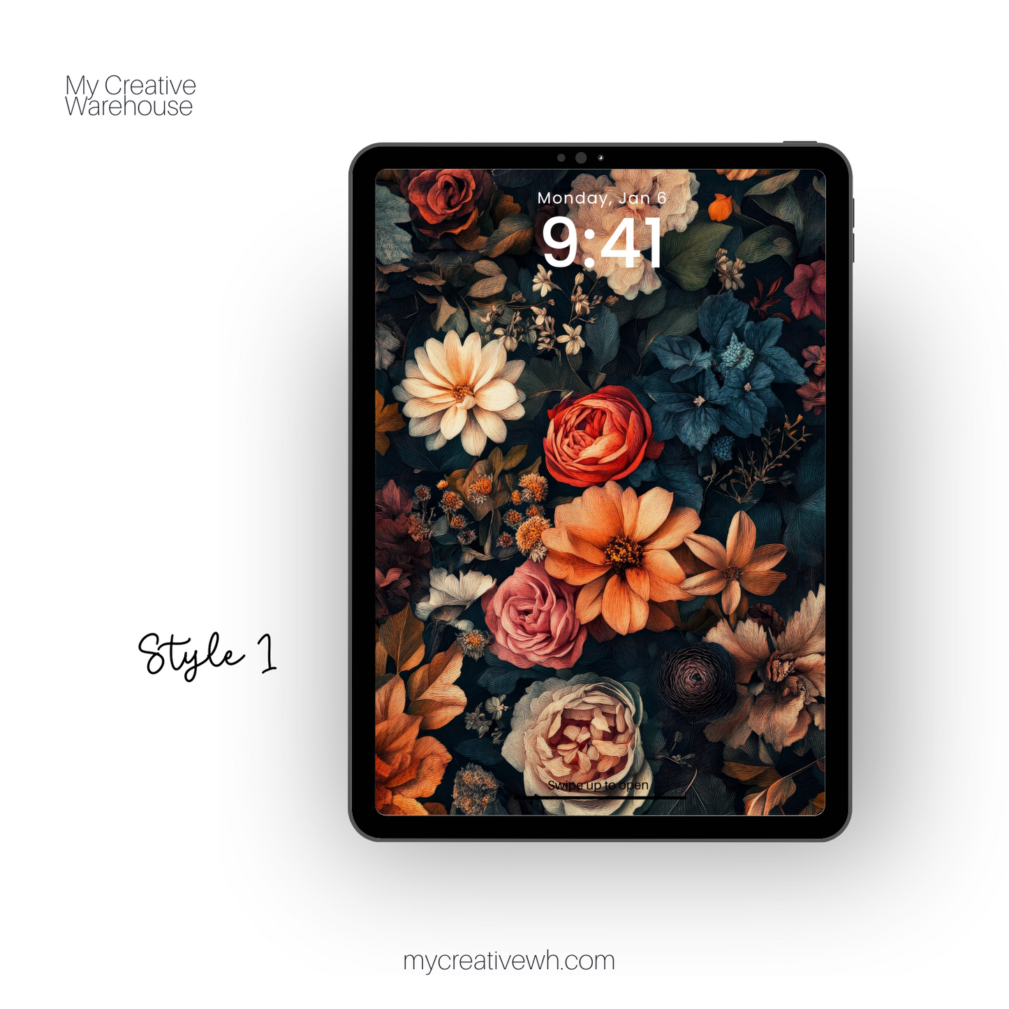 Dark Fall Flowers Blue Peach Coral iPad Wallpaper