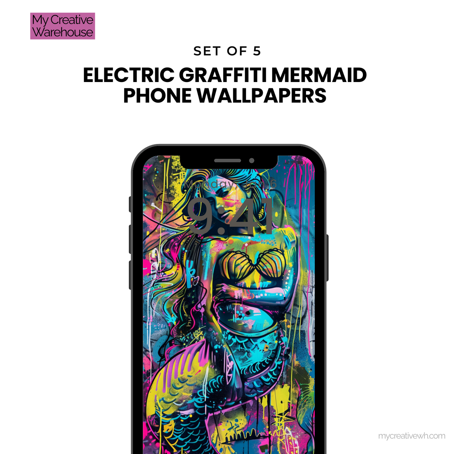 Electric Graffiti Mermaid Phone Wallpapers