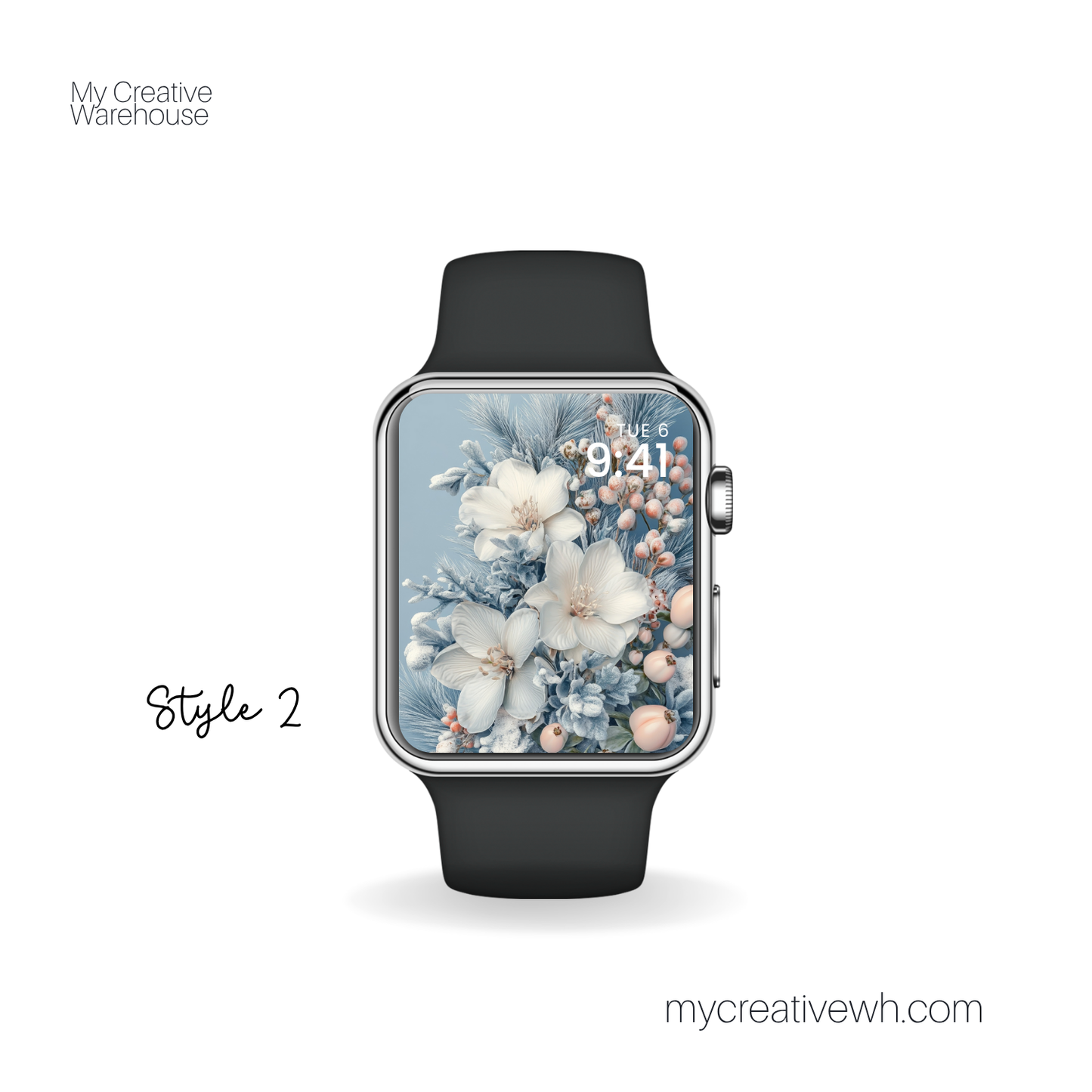 Icy Blue Winter Floral Bouquet Apple Watch Wallpaper