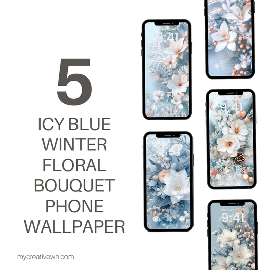 Icy Blue Winter Floral Bouquet Phone Wallpaper