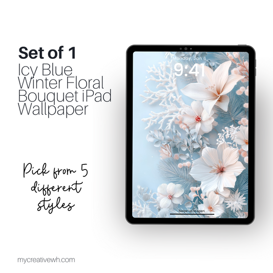 Icy Blue Winter Floral Bouquet iPad Wallpaper