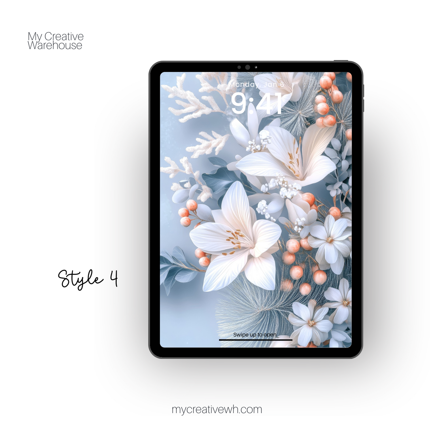 Icy Blue Winter Floral Bouquet iPad Wallpaper