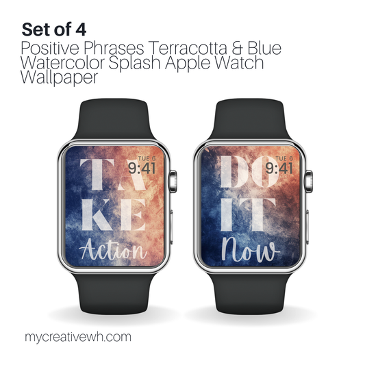 Positive Phrases Terracotta and Blue Watercolor Splash Apple Watch Wallpaper