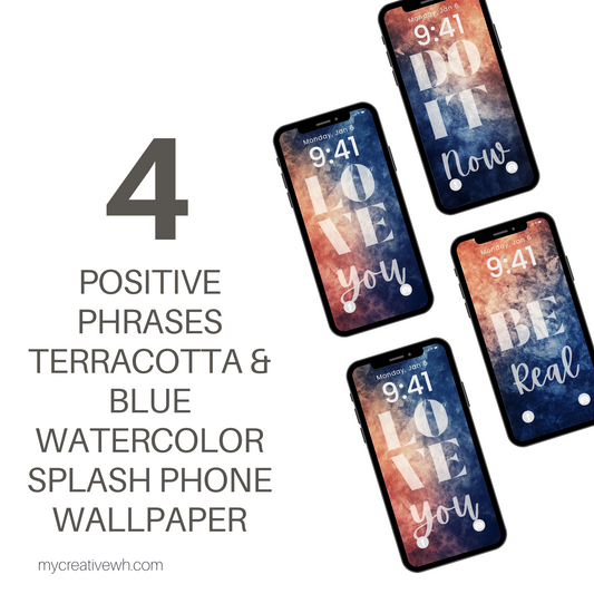 Positive Phrases Terracotta and Blue Watercolor Splash Phone Wallpaper