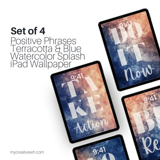 Positive Phrases Terracotta and Blue Watercolor Splash iPad Wallpaper