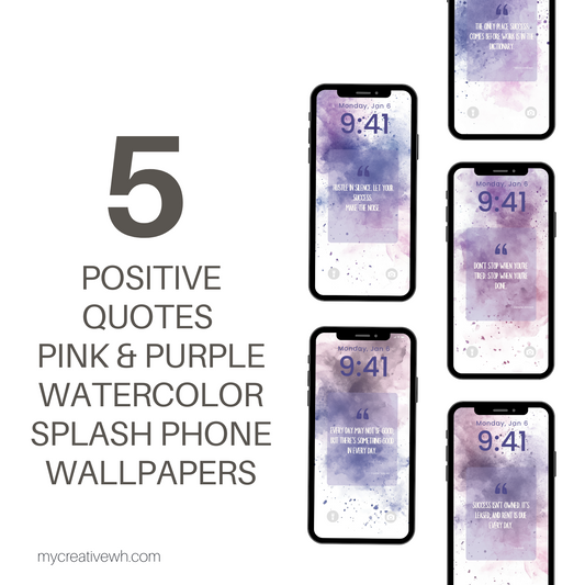 Positive Quotes Pink and Purple Watercolor Splash Phone Wallpapers