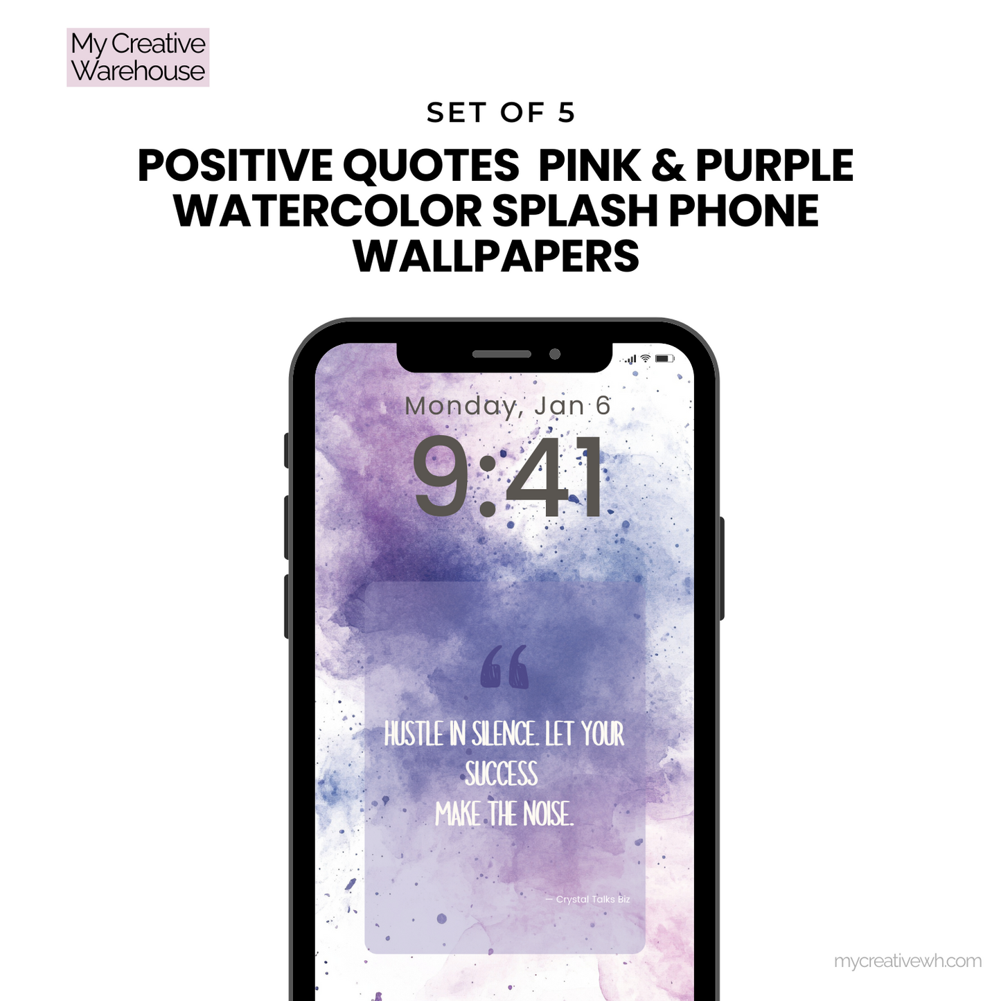 Positive Quotes Pink and Purple Watercolor Splash Phone Wallpapers