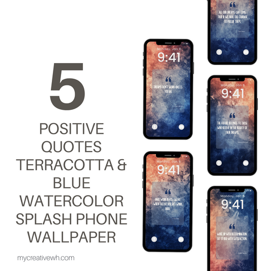 Positive Quotes Terracotta and Blue Watercolor Splash Phone Wallpaper