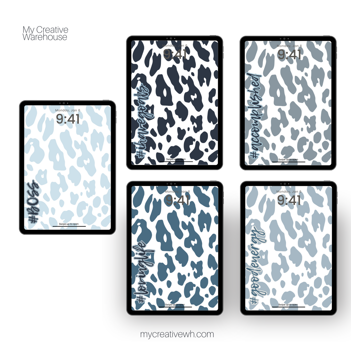 Positive Shades of Blue Leopard Print iPad Wallpaper