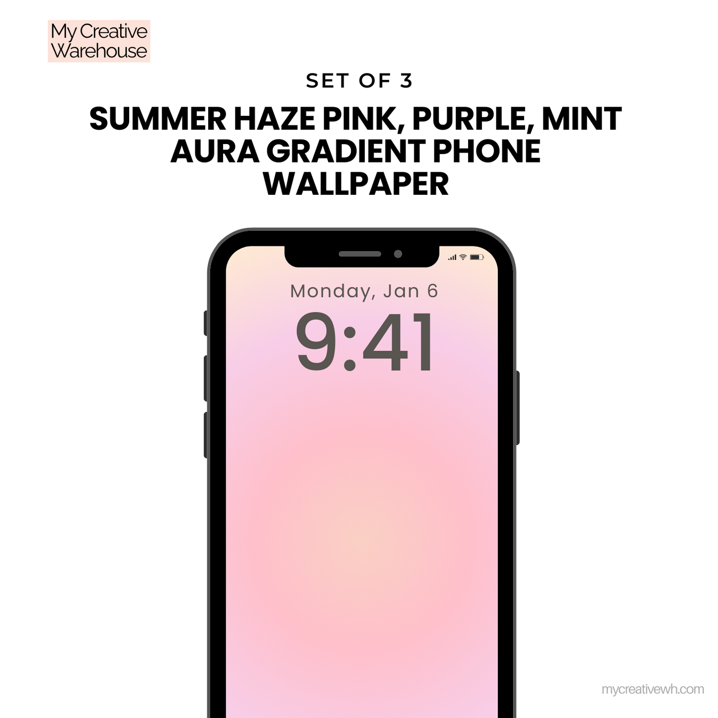 Summer Haze Pink, Purple, Mint Aura Gradient Phone Wallpaper